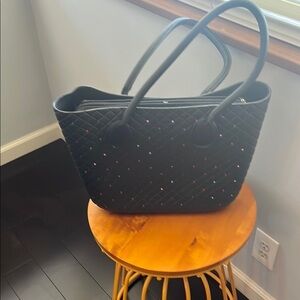 Elegant Black Quilted Tote Bag soft rubbery material